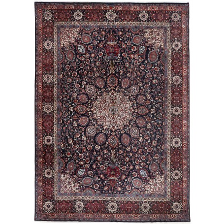 Tappeto Mashad Persia Medaglione Blu Rosso 346x503 Cm