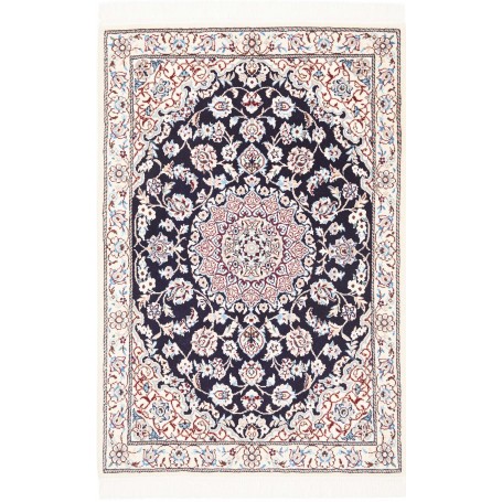 Tappeto Nain 9la Persia Medaglione Crema Blu Bordeaux 78x118