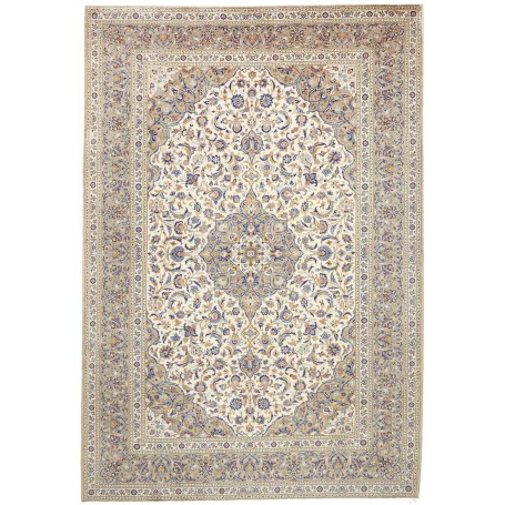 Tappeto Kashan Persia Medaglione Avorio Blu 252x367 Cm