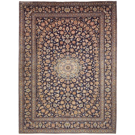 Tappeto Kashan Persia Medaglione Blu Notte Avorio 305x412 Cm