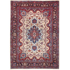 Tappeto Mashad Persia Medaglione Crema Blu 247x350 Cm