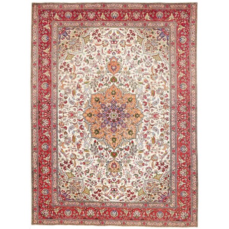 Tappeto Tabriz Persia Medaglione Crema Rosso 253x344 Cm