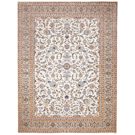 Tappeto Kashan Persia Floreale Avorio Blu 305x407 Cm