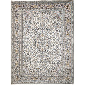 Tappeto Kashan Persia Floreale Avorio Blu 302x407 Cm