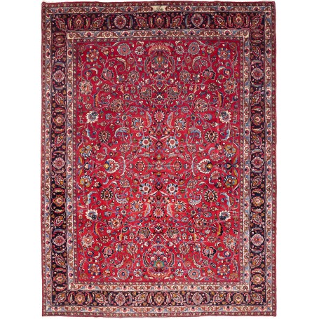 Tappeto Mashad Persia Floreale Rosso Blu 302x402 Cm
