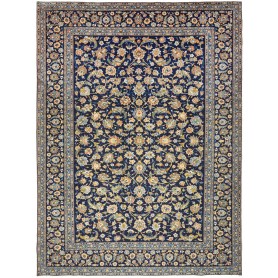 Tappeto Kashan Persia Floreale Blu Scuro Crema 305x408 Cm