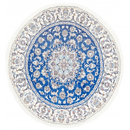 Tappeto Nain Kashmar Persia Medaglione Blu Crema 192x205 Cm