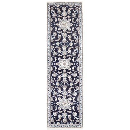 Tappeto Nain Kashmar Persia Medaglione Blu Notte Bianco 78x3