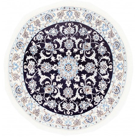 Tappeto Nain Kashmar Persia Medaglione Blu Bianco 140x145 Cm