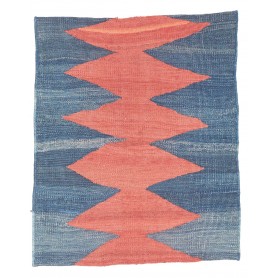 Tappeto Kilim Vintage Persia Blu Scuro Rosso Corallo 64x77 c