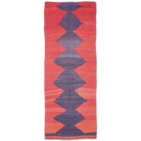 Tappeto Kilim Vintage Persia Rosso Corallo Blu Indaco 109x30