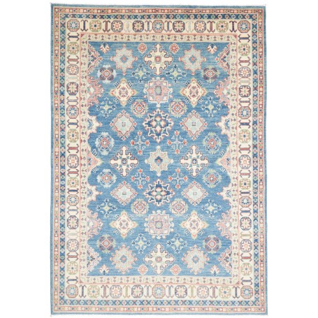 Tappeto Kazak Afghanistan Blu Medio Crema 166x241 cm