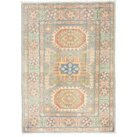 Tappeto Kazak Co Afgahnistan Grigio-verde Con Accenti Di Ara
