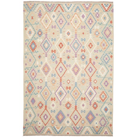 Tappeto Killim Afgahnistan Beige Pastello Multicolore 202x29