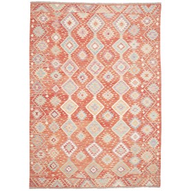 Tappeto Killim Afgahnistan Terracotta Con Accenti Blu E Beig