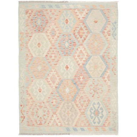 Tappeto Killim Afgahnistan Azzurro Tenue E Rosa Corallo 152x