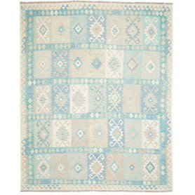 Tappeto Killim Afgahnistan Azzurro Acquamarina E Crema 245x3