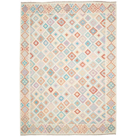 Tappeto Killim Afgahnistan Multicolore Pastello Su Base Crem