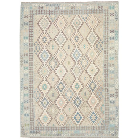 Tappeto Killim Afgahnistan Blu Pastello E Beige 253x347 cm