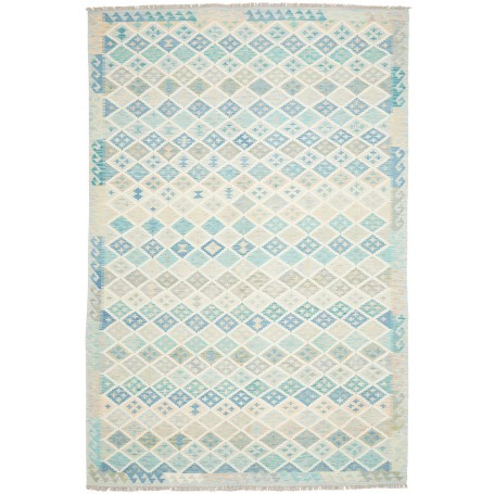 Tappeto Killim Afgahnistan Azzurro Turchese E Neutro 202x300