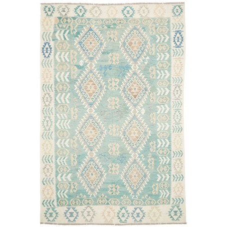 Tappeto Kilim Afghanistan Verde Acqua Blu 194x294 cm