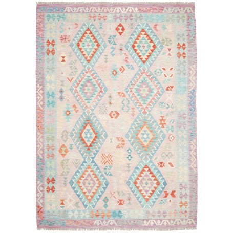 Tappeto Kilim Afghanistan Lavanda Chiaro Rosa Tenue 204x287