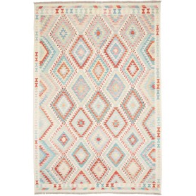 Tappeto Kilim Afghanistan Bianco Sporco Azzurro Cielo 204x30