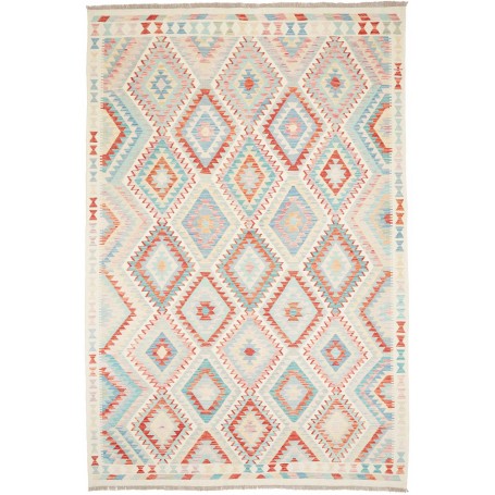 Tappeto Kilim Afghanistan Bianco Sporco Azzurro Cielo 204x30