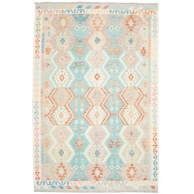 Tappeto Kilim Afghanistan Turchese Chiaro Pesca 204x298 cm