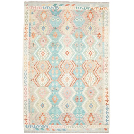 Tappeto Kilim Afghanistan Turchese Chiaro Pesca 204x298 cm