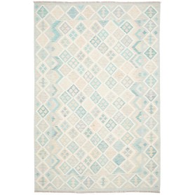 Tappeto Kilim Afghanistan Blu Acquamarina Beige 204x302 cm