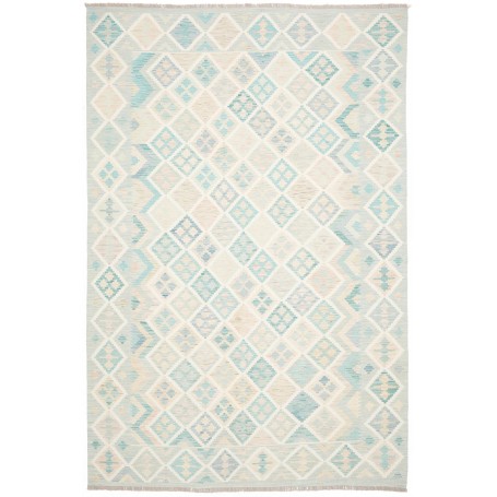 Tappeto Kilim Afghanistan Blu Acquamarina Beige 204x302 cm