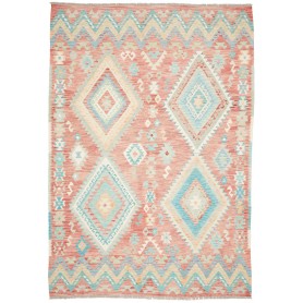 Tappeto Kilim Afghanistan Rosa Terracotta Azzurro 204x299 cm