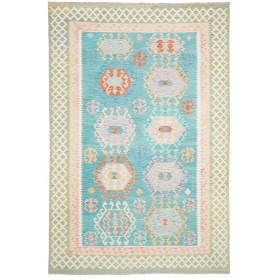 Tappeto Kilim Afghanistan Turchese Corallo 203x297 cm