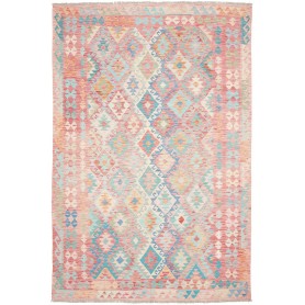 Tappeto Kilim Afghanistan Rosa Corallo Azzurro 200x294 cm