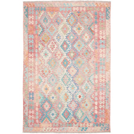 Tappeto Kilim Afghanistan Rosa Corallo Azzurro 200x294 cm