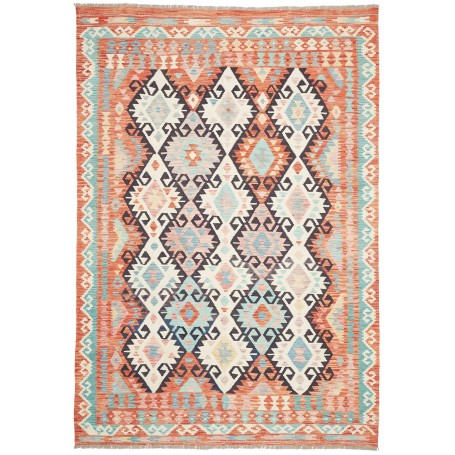 Tappeto Kilim Afghanistan Arancio Terracotta Turchese 203x29