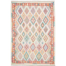 Tappeto Kilim Afghanistan Crema Turchese 211x301 cm