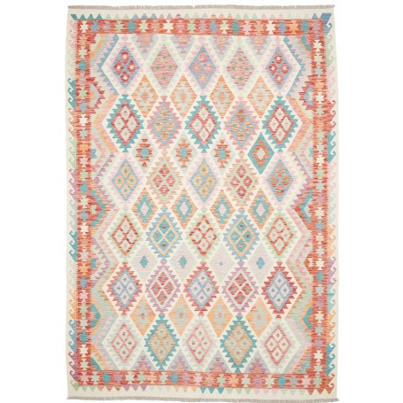 Tappeto Kilim Afghanistan Crema Turchese 211x301 cm