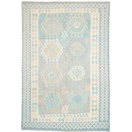 Tappeto Kilim Afghanistan Azzurro Cielo Turchese 202x297 cm