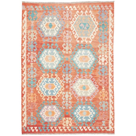 Tappeto Kilim Afghanistan Arancione Terracotta Azzurro 173x2