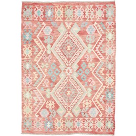 Tappeto Kilim Afghanistan Rosso Terracotta Blu Acqua 172x240