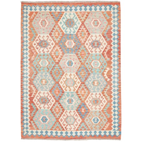 Tappeto Kilim Afghanistan Terracotta Blu Turchese 177x242 cm