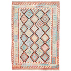 Tappeto Kilim Afghanistan Azzurro Terracotta 143x201 cm