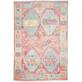 Tappeto Kilim Afghanistan Rosso Corallo Turchese Acquamarina