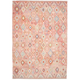 Tappeto Kilim Afghanistan Rosa Corallo Azzurro 255x361 cm