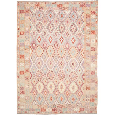Tappeto Kilim Afghanistan Multicolore pesca Rosso Tenue 253x