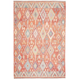 Tappeto Kilim Afghanistan Arancio Corallo Azzurro 201x298 cm