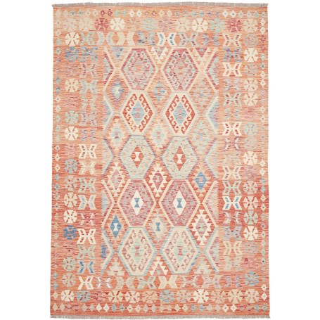 Tappeto Kilim Afghanistan Arancione Terracotta Azzurro Paste