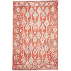 Tappeto Kilim Afghanistan Rosso Terracotta Celeste 203x306 c